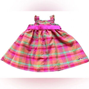 Lilybird Girls Pink Orange Plaid Ruffle Strap Bow Back Sundress Size 2